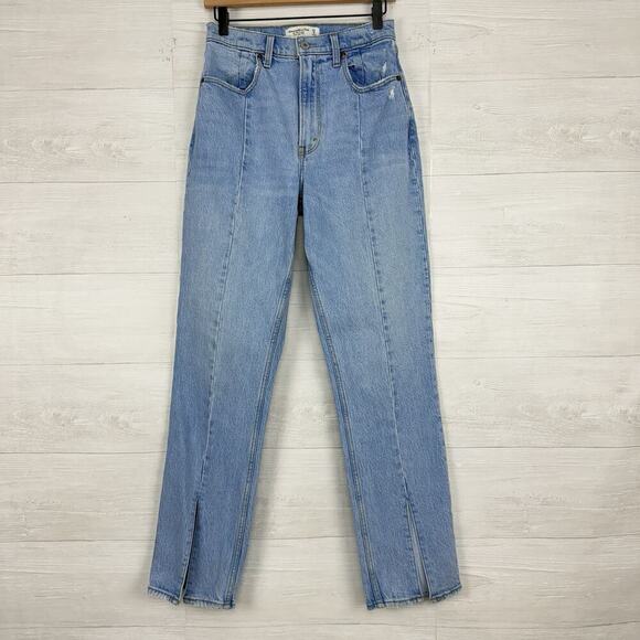 Abercrombie & Fitch Jeans 27 Curve Love 90s Straight Ultra High Rise Split Hem - Picture 1 of 16